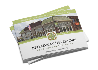 Brochure design of Broadway Interiors local business in Paducah, Kentucky designed by Amanda Newman, marketing collateral.