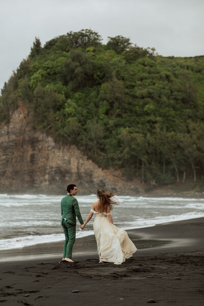 adventurous wedding on a black sand beach on the big island of hawaii