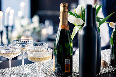 Champagne bottles and glasses at a DC event