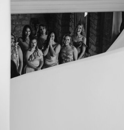 Bridesmaid's reaction to first look with bride at La Bonne Vie Ranch