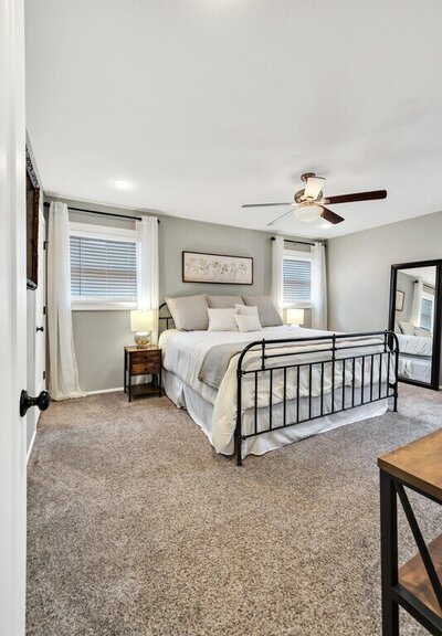 Master Bedroom of this Entry way of this three-bedroom, two-bathroom vacation rental home featured on Chip and Joanna Gaines' Fixer Upper located in downtown Waco, TX.