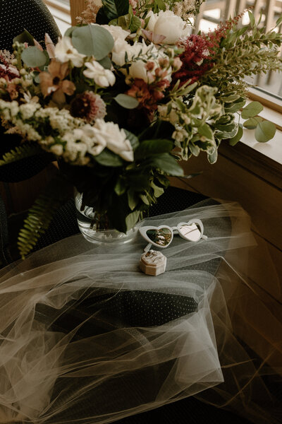 Wedding details on chair at New York City elopement