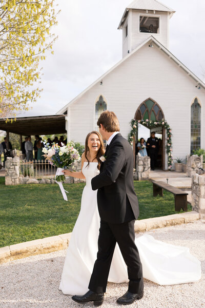 Bride and groom looking into their future.