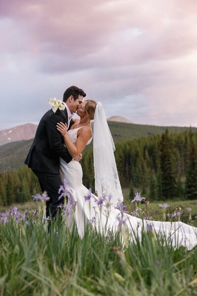 Bride and groom celebrate petit wedding day in Colorado's Rocky Mountains.