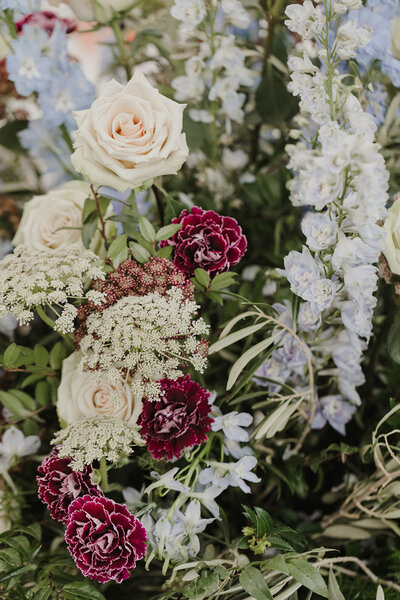 Roses, carnations and white florals by Jessamine floral and events, new jersey floral designer