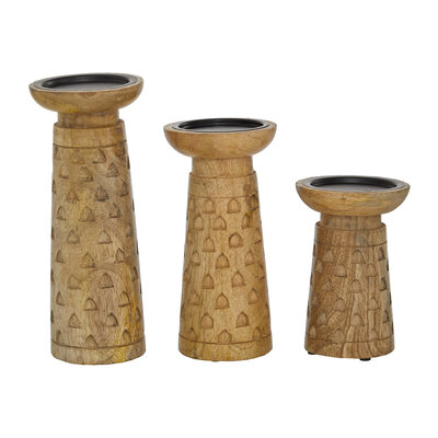 Wood BoHo Pillar Candle Set (3)