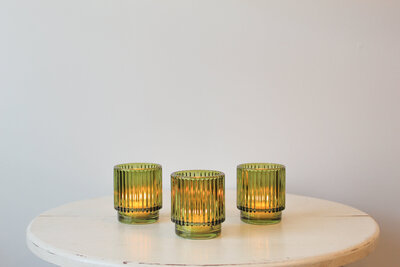 TE Inventory-Modern Ribbed Deep Green Glass Votive Candle Holders 061