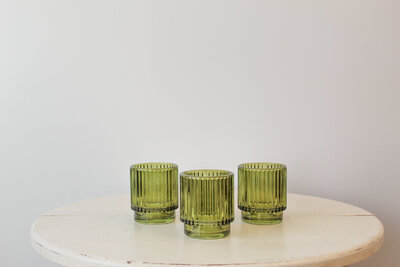 TE Inventory-Modern Ribbed Deep Green Glass Votive Candle Holders 060