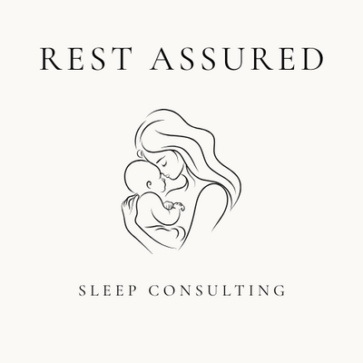 Rest Assured Sleep Co., mother and baby resting on a moon