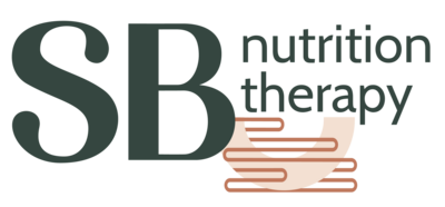 Letters "SB" Large, next to smaller "nutrition therapy" with a half circle arch logo