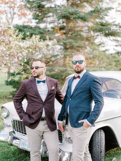 Groom's with vintage car featured on Bronte Bride, dedicated to sharing and showcasing beautiful wedding inspiration, real local couples, helpful planning resources, and amazing West-Canadian wedding vendors!