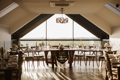 aswanley wedding ceremony set up with festoon lights scotland wedding venue