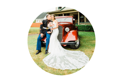 Seattle Wedding Photographer and Videographer Bride and Groom with classic car at Orting Manor wedding venue