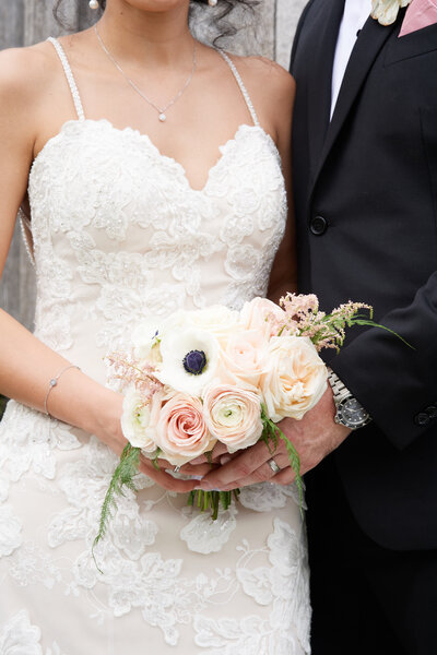 close up of a bridal bouquet