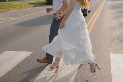 Wedding Photographer in VT | Sincerely Liz Photography Documentary Wedding, Engagement, Elopement, Maternity and Newborn Photographer in New England | Couple walking down the street in New England