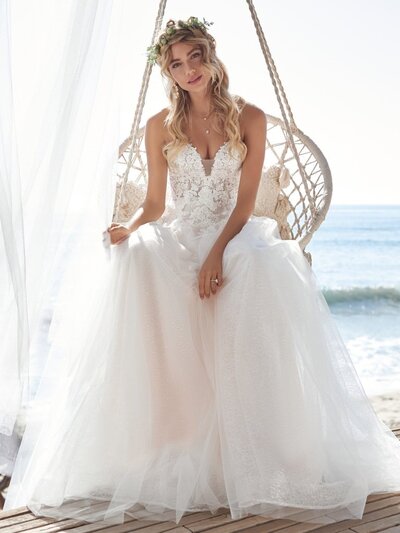 Off-the-Shoulder Tulle Princess Wedding Dress. A wedding dress can be many things, and sometimes you just need it to be really, really pretty in a chic and simple way (under which we file this off-the-shoulder tulle ball gown in soft lace and flattering illusion).