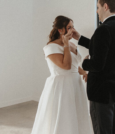 first look with bride and groom before wedding ceremony. intimate moments like this make my heart stop due to how emotional and candid these photo moments are