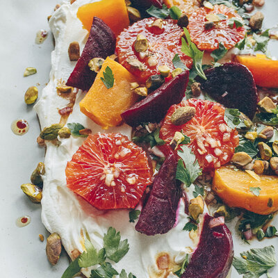 An easy entertaining salad with blood oranges and roasted beets.