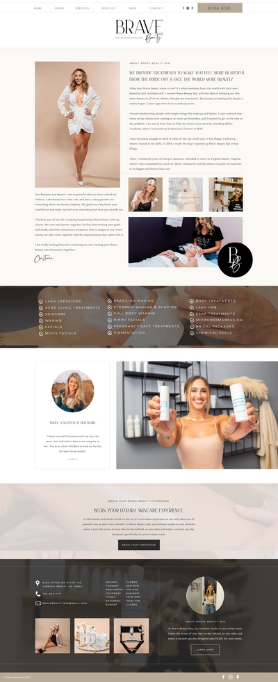 A visual from The Aesthetic Edit's portfolio showcasing the service offerings of Brave Beauty Spa, a Virginia Beach-based spa, emphasizing the range of beauty treatments available.