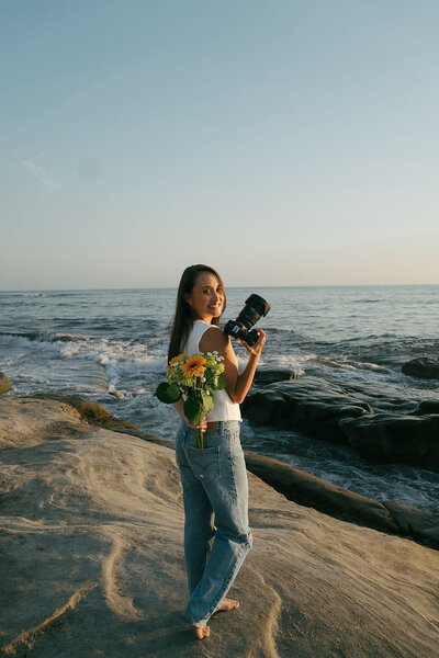 Photos of the photographer herself on he beach in San Diego California