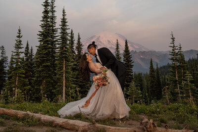 bride and groom on seaplane