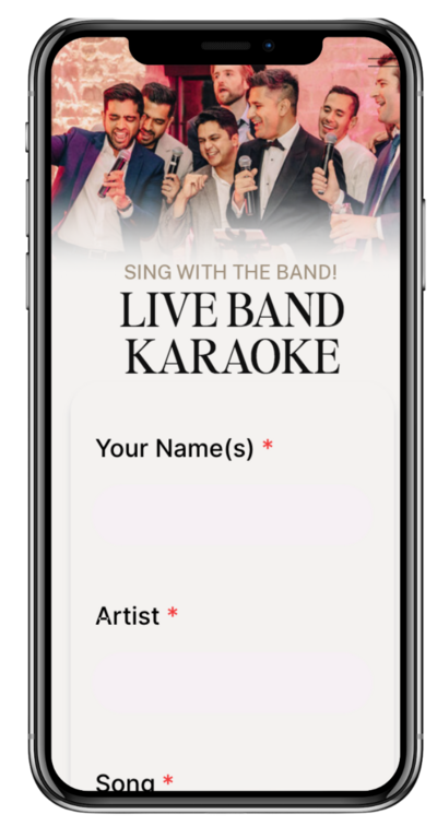 A cellphone showing a live band karaoke sign up page