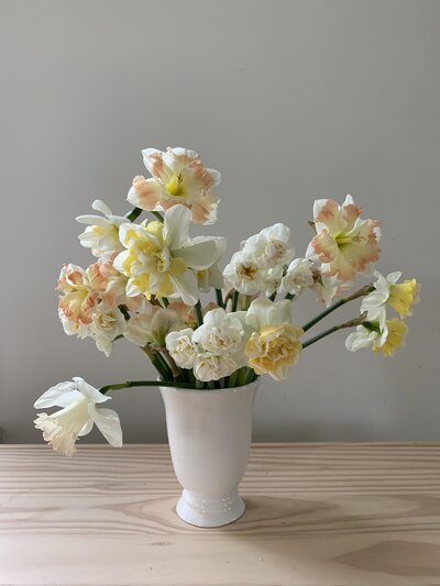 mixed narcissus white vase