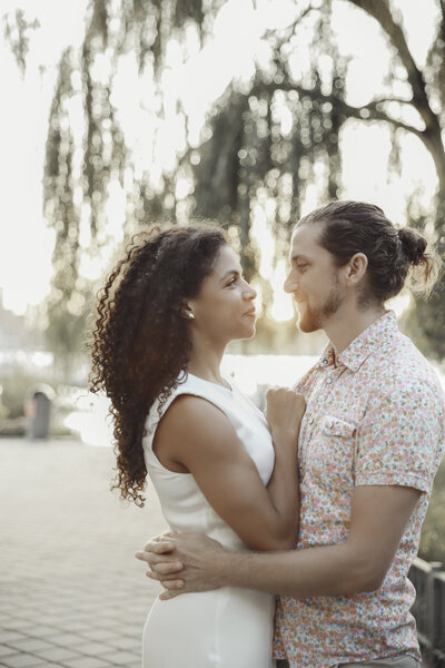 Happy couple hugging and dancing in Brooklyn, New York