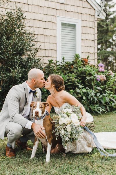 Wedding Photographer & Elopement Photographer, bride and groom posing with dog