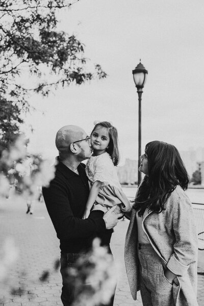 a black and white image of a family in turtle bay, manhattan