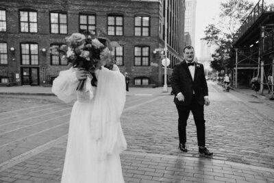 black and white picture of downtown new england elopement