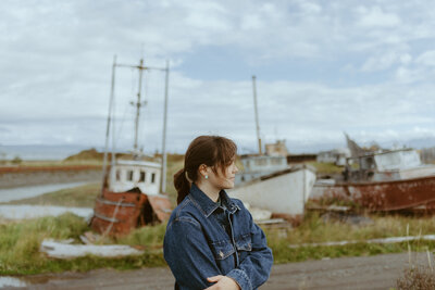 Alaska wedding photographer branding photos whith old boats in the background