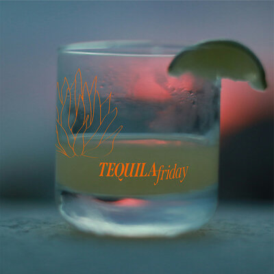 Tequila Friday branding shown on a glass with a margarita