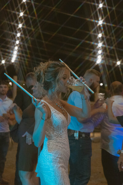 bride on dancefloor at her Bourbon Missouri wedding