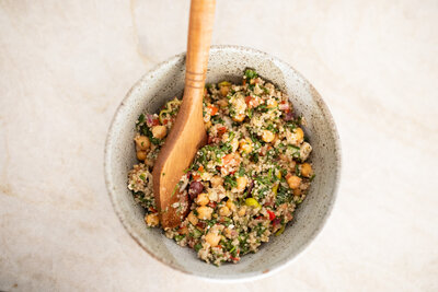 Portland branding photographer takes an image of a colorful vegan salad. 
