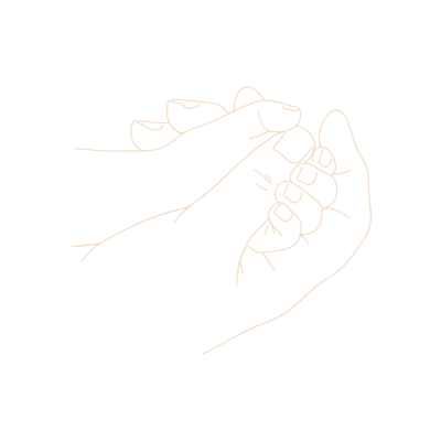 Orange illustration of a mother and child holding hands