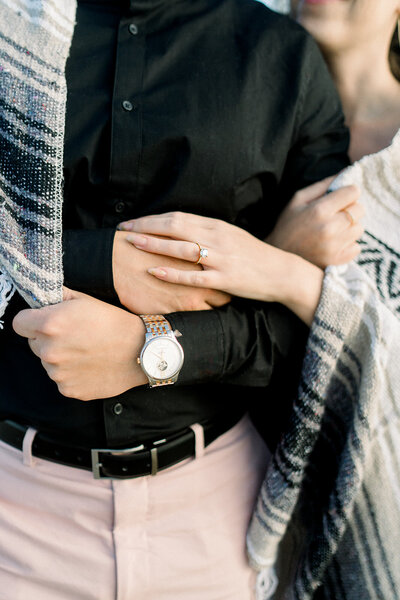 A cozy engagement photo session at The Ritz-Carlton, Half Moon Bay, a premier wedding venue in California, captured by Tiffany Longeway Photography.