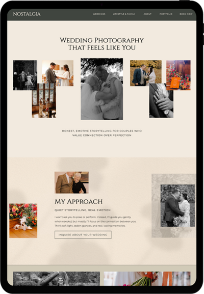 Ipad view of wedding and lifestyle photographer showit website design3