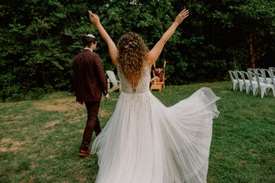 Bride celebrating after wedding ceremony