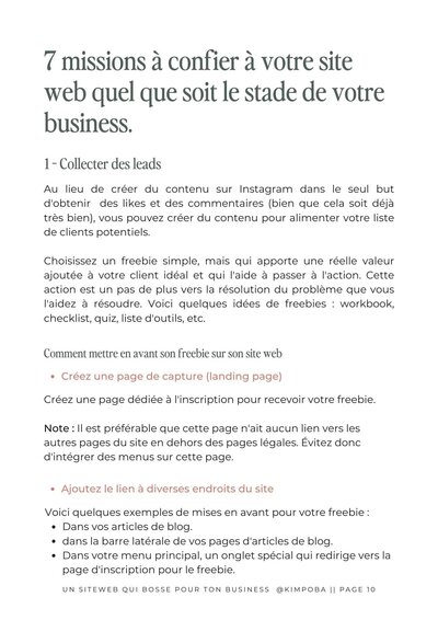 Aperçu freebie document pDF créer un site web efficace avec Showit - page interne
