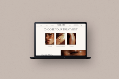 Elegant and high-converting Showit website mockup for a luxury esthetician brand, designed by Her Higher Standard.