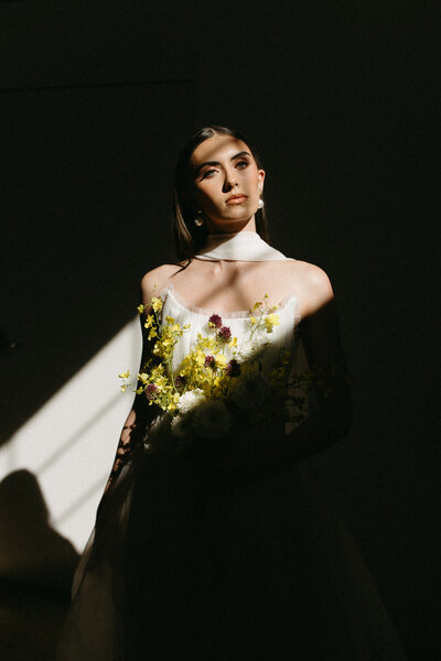 bride walks down a starcase
