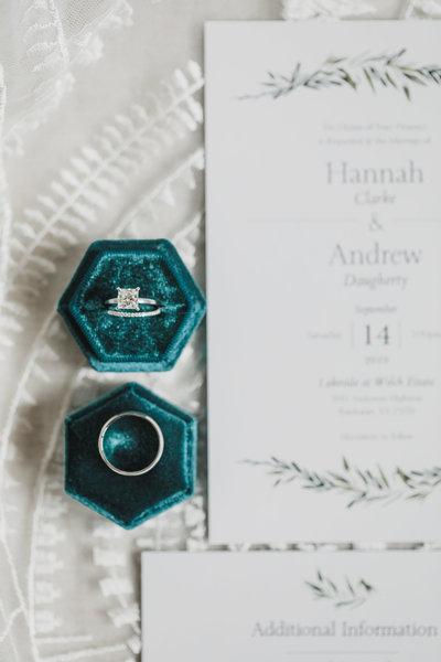Wedding Photographer & Elopement Photographer, close up of stationary and rings