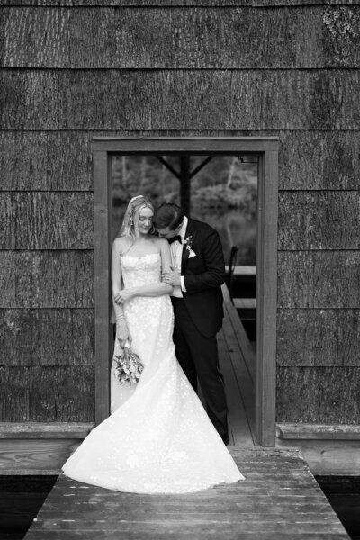 Bride and groom walk up memorial steps at their DC wedding