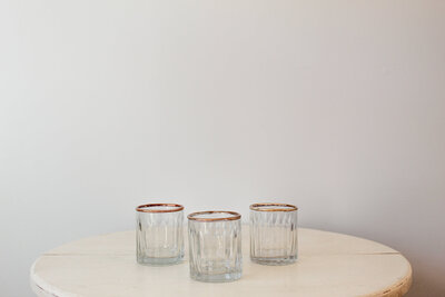 TE Inventory-Modern Vertical Line Pattern Gold Rim Votive Candle Holders 041