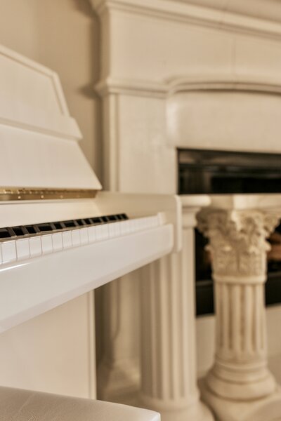 close up of a white grand piano