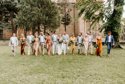 bridal party walking in the santa fe plaza