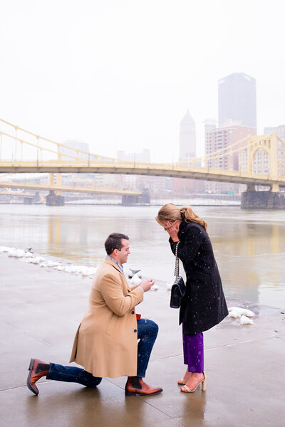 north shore winter engagement surprise photography pittsburgh