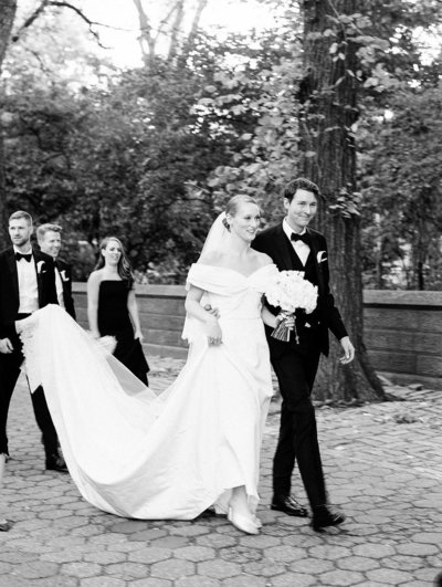 black and white bride and groom portrait in central park