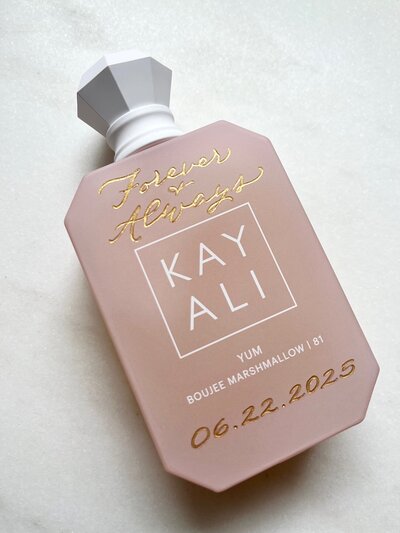 Hand engraved perfume bottle  for wedding day. 